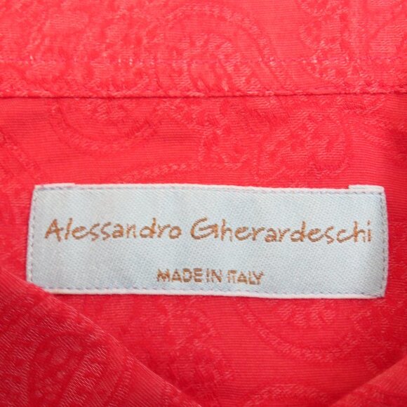 Alessandro Gherardeschi Mens Red Paisley Button Up Shirt L/S Silk Blend Large - Picture 5 of 7